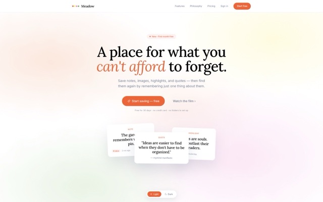 meadow landing page preview