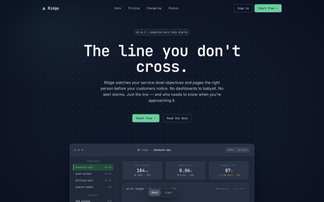 ridge landing page preview