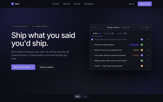 stint landing page preview